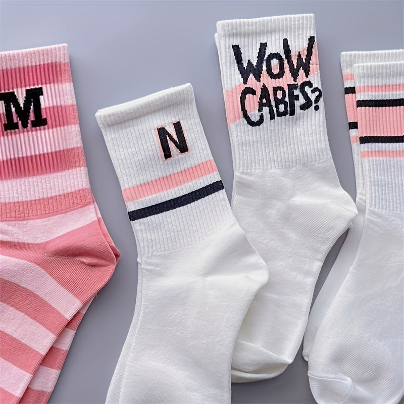Letter Striped Socks Breathable All Match Women's Stockings