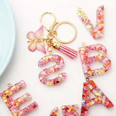 Initial Letter Keychain Tassel Butterfly Pendant Key Ring For Purse Handbags