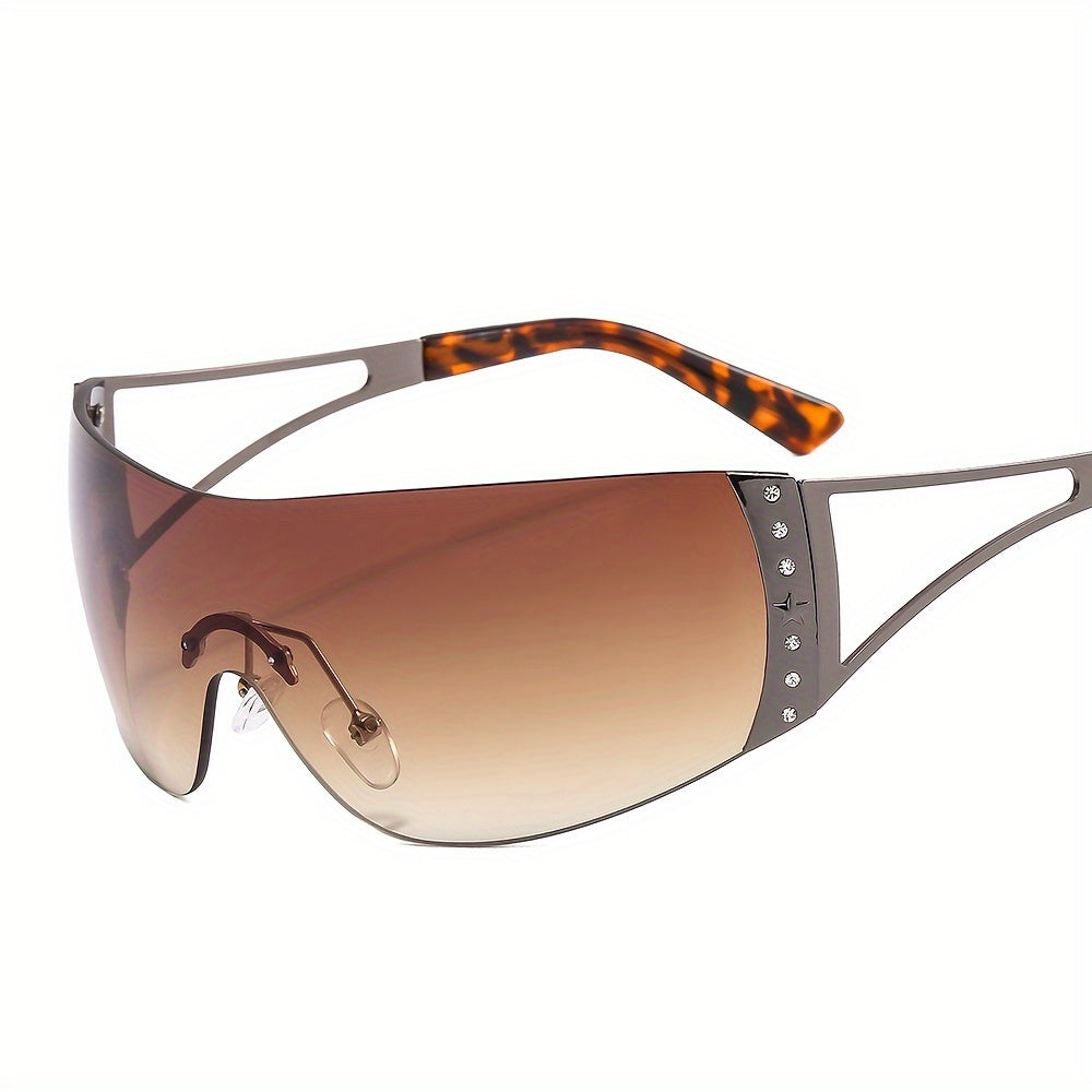 Y2K Rhinestone Wrap Sunglasses Gradient Lens UV400