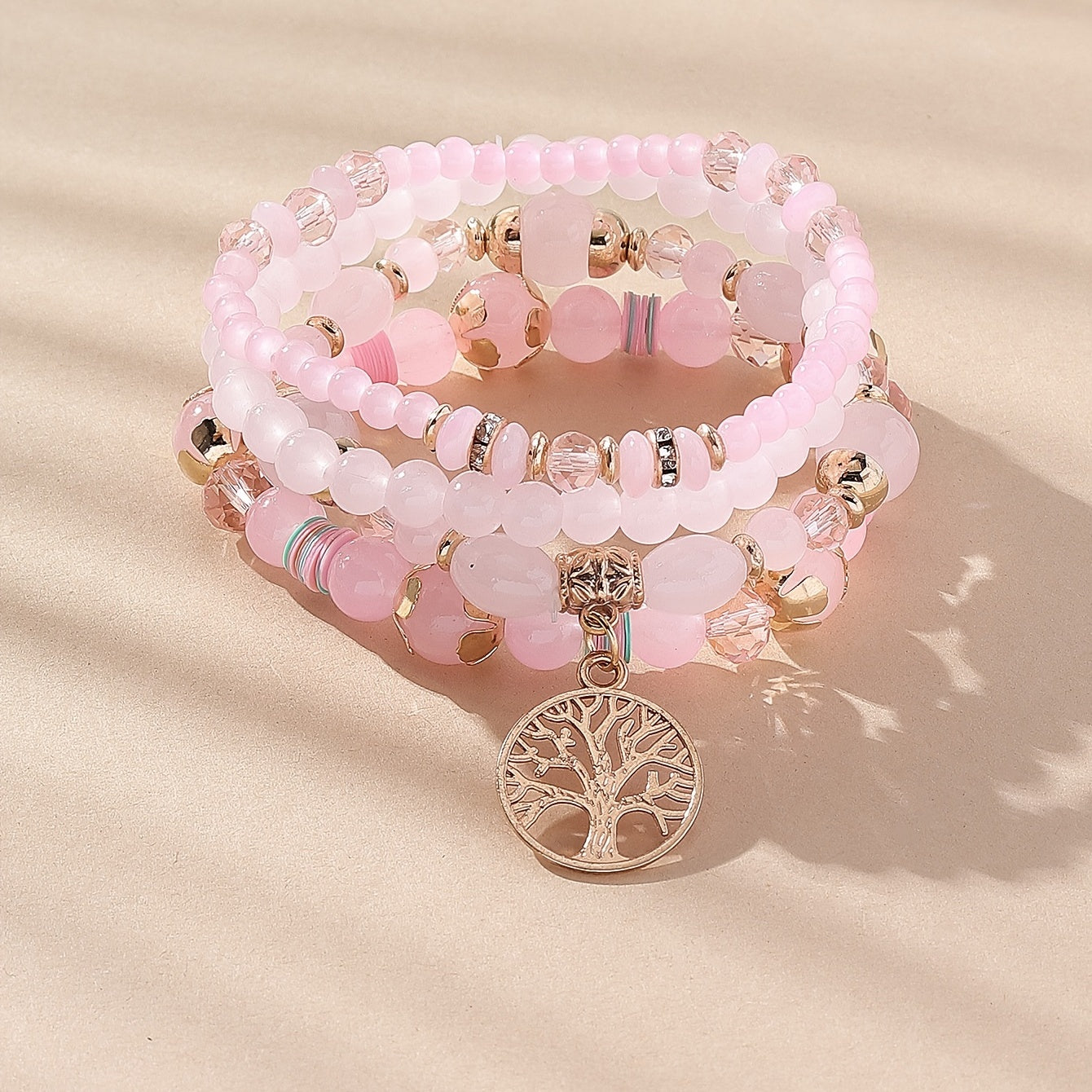 Tree Of Life Beads Bracelet Set 4 Pcs Stretch Pendant Bangle Wrap Hand Jewelry