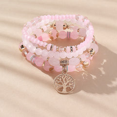 Tree Of Life Beads Bracelet Set 4 Pcs Stretch Pendant Bangle Wrap Hand Jewelry