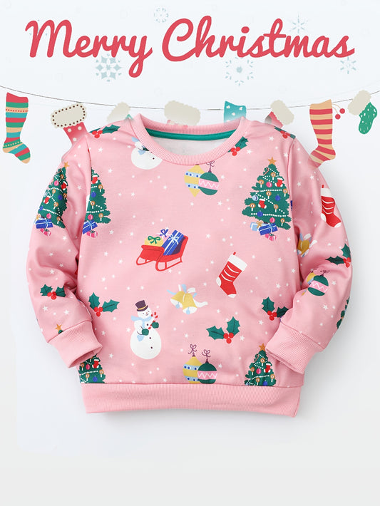 Girls Snowman Graphic Crew Neck Sweatshirt for Fall Winter