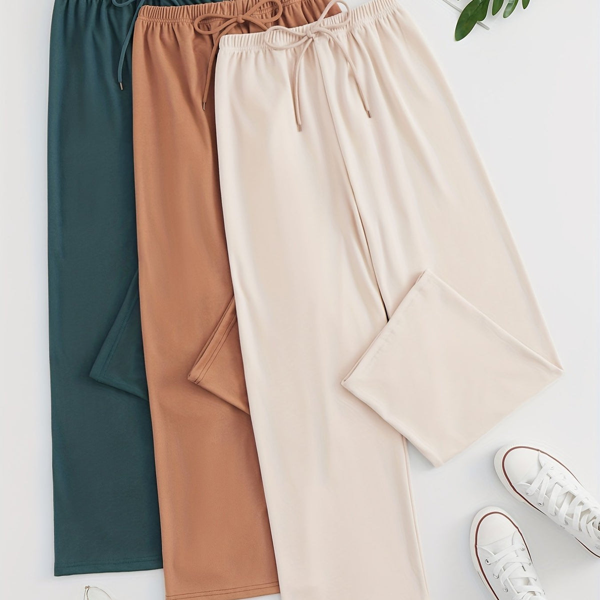 Women's Lace Up Lounge Pants Solid Elastic Waistband Cozy Loungewear