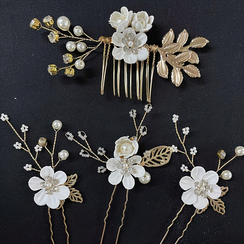 4 Pack Romantic Floral Hair Accessories Bridal Wedding Comb Set