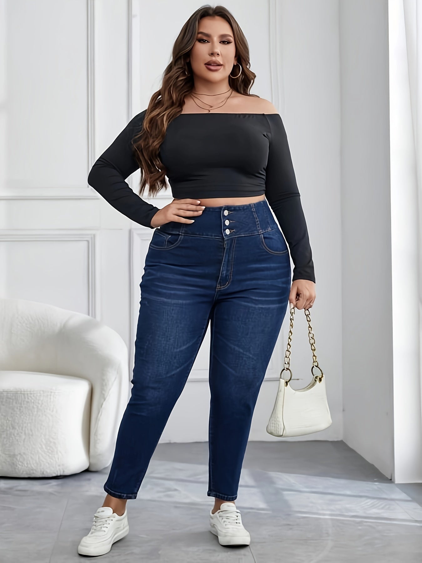 Women's Plus High Rise Skinny Jeans Button Fly
