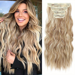 4pcs Dark Blonde Light Blonde Ends Clip In Hair Extensions Soft Synthetic