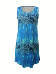  Paisley Print Short Sleeve Tank Dress