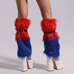 Colorblock Fuzzy Leg Warmers Warm Knee High Socks Women's Stockings