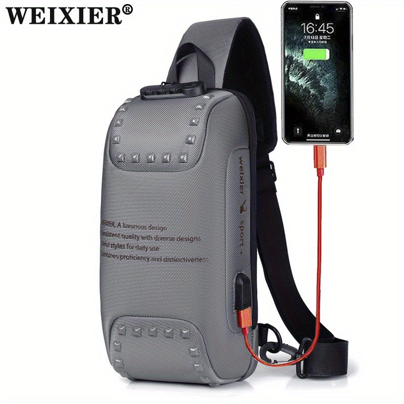 Anti-theft Chest Bag with Combination Lock, USB Fast Charging