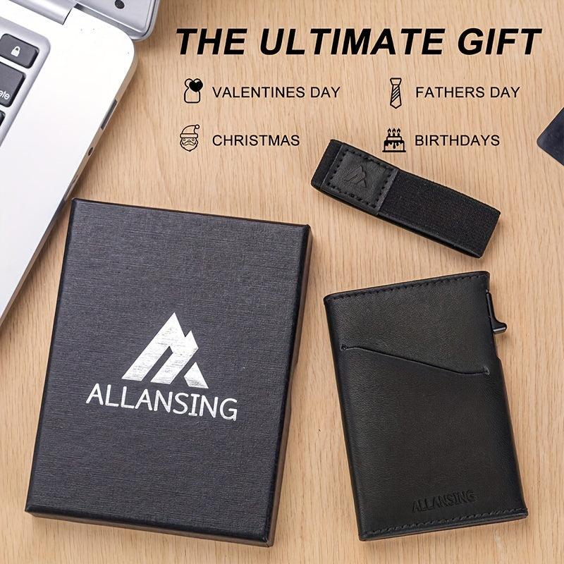 ALLANSING Slim Card Holder Leather Wallet Minimalist Pop Up RFID Blocking Wallet