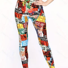 Patchwork Print Leggings Women's Casual Leggings