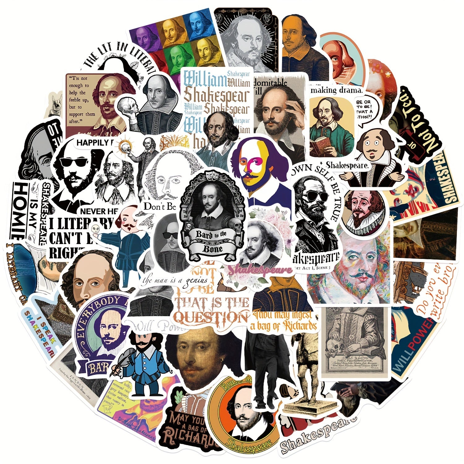 50pcs Shakespeare Portrait Graffiti Stickers Laptop Suitcases Water