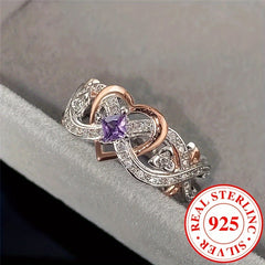 925 Silver Infinity Heart Ring Purple Zirconia Wedding Band