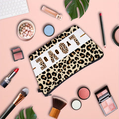 Leopard Print Cosmetic Bag Love You Pattern Clutch Purse