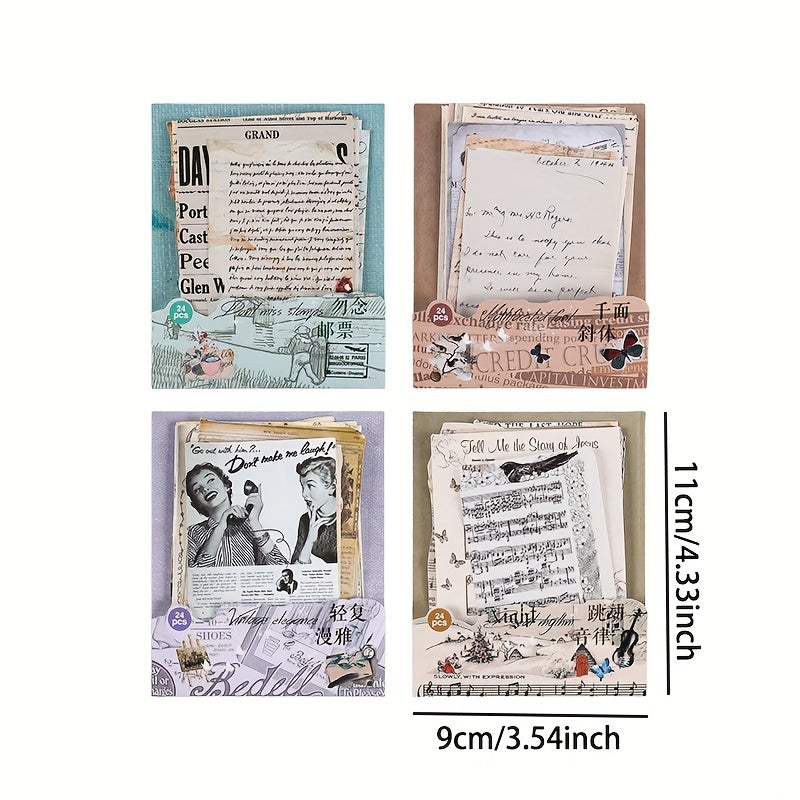 Vintage English Letters Newspaper Washi Stickers Pack - 24 Sheets