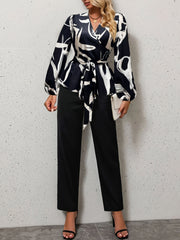 Graphic Print Long Sleeve Top & Straight Leg Pants Set