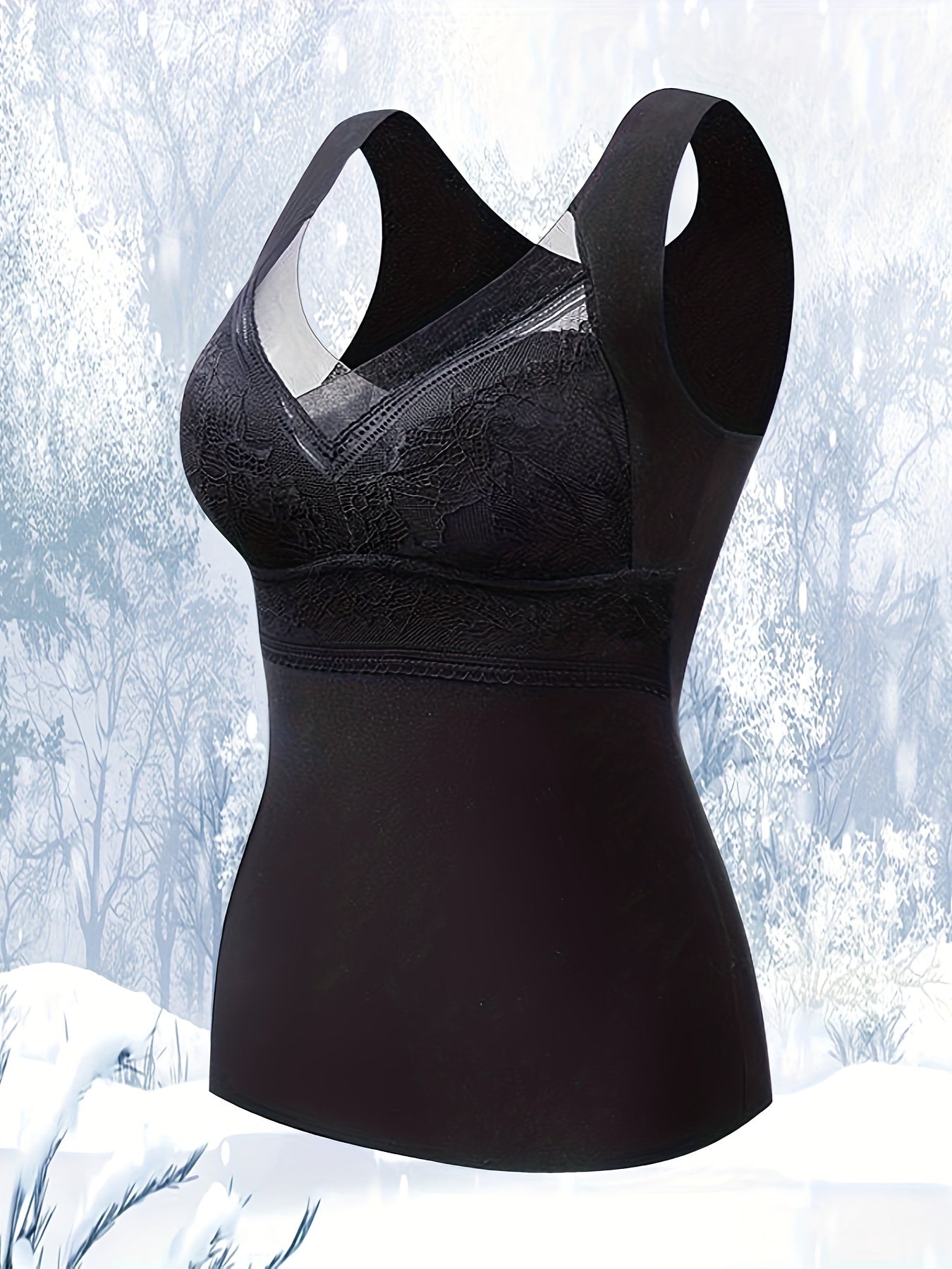 Contrast Lace Thermal Underwear V Neck Top