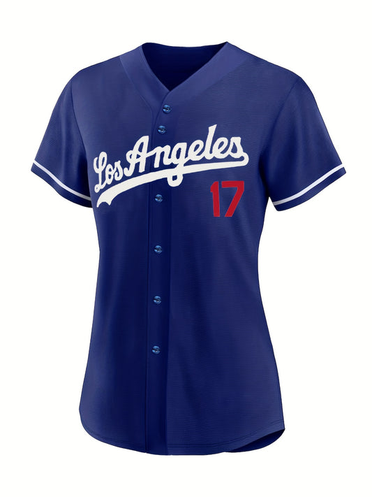 Women's LA #7 Baseball Jersey V Neck Short Sleeve Sports T-Shirt