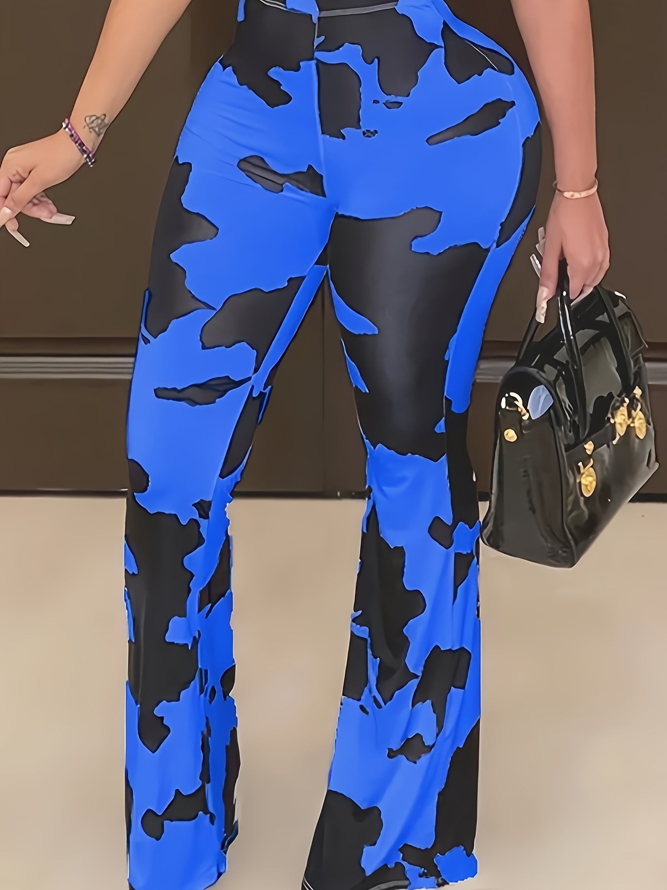  Random Print Flared Leg Pants