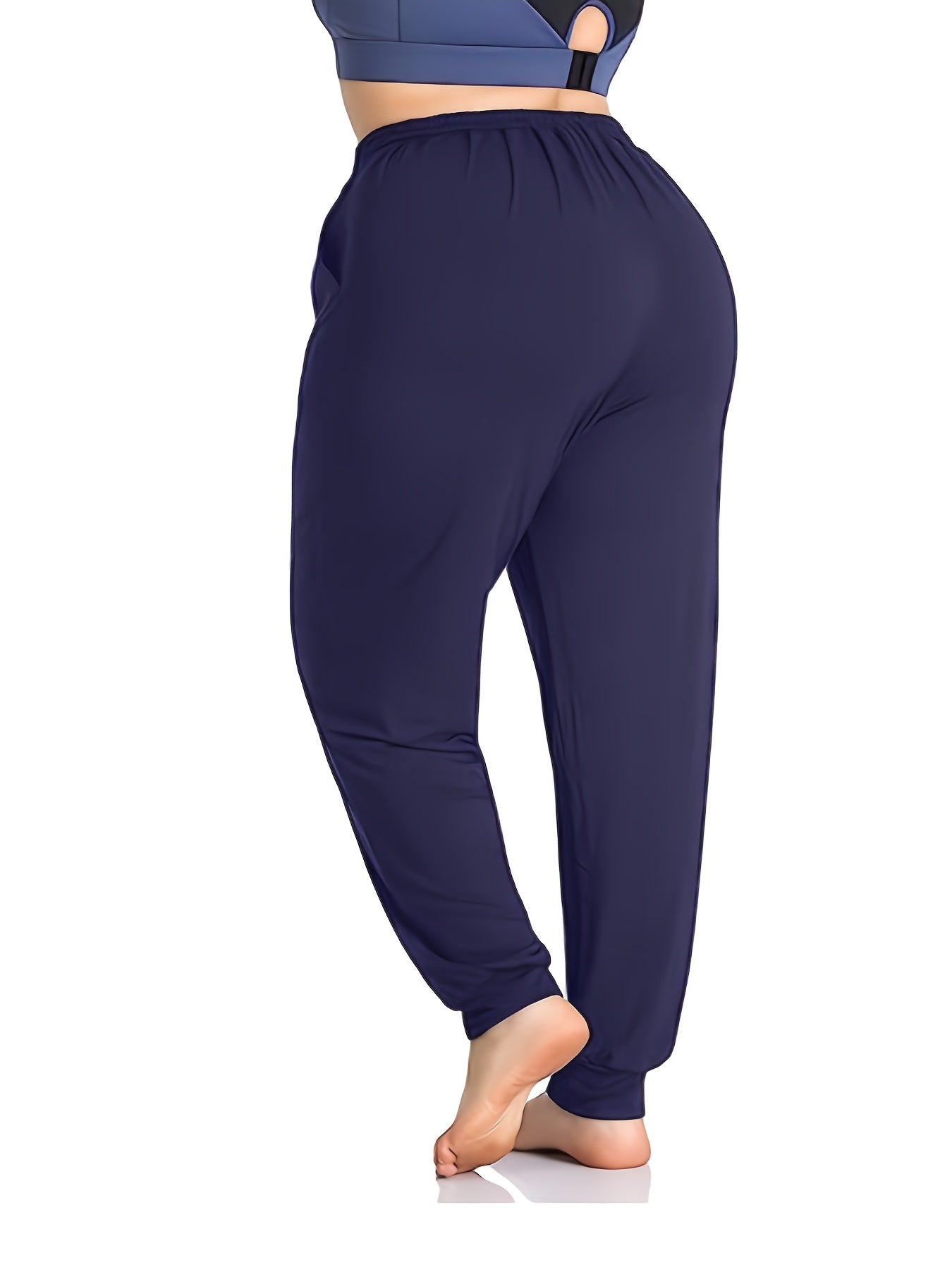  Sports Pants Women's Plus Solid Tie Elastic Waist Yoga Joggers