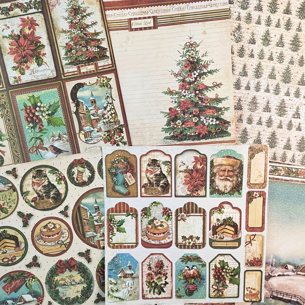 Vintage Christmas Santa Claus Scrapbook Papers - 12pcs Pack