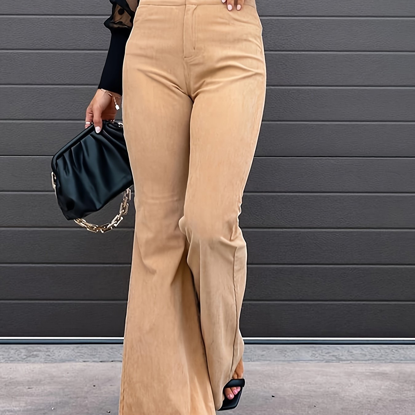  Corduroy Button Fly Flared Leg Trousers