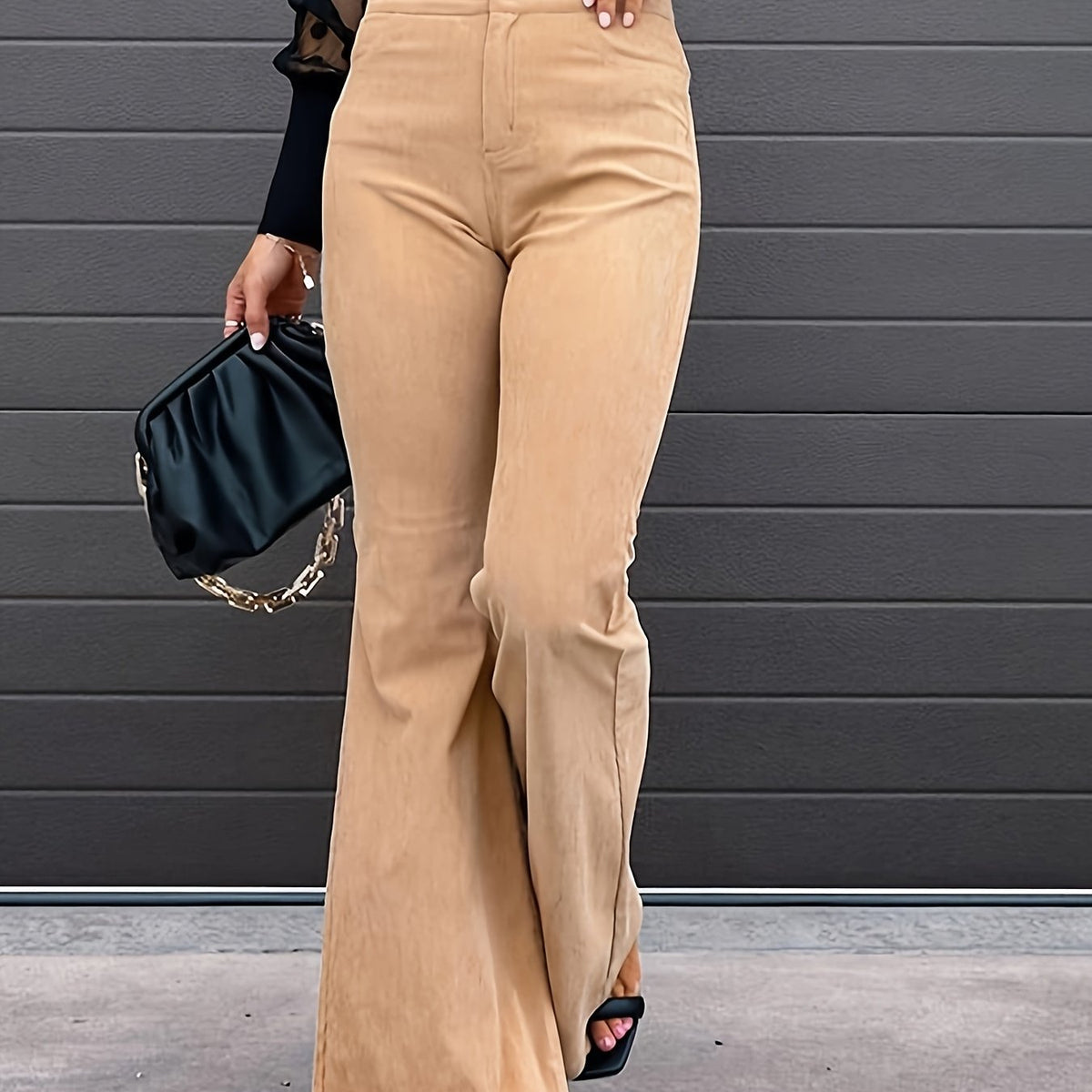  Corduroy Button Fly Flared Leg Trousers