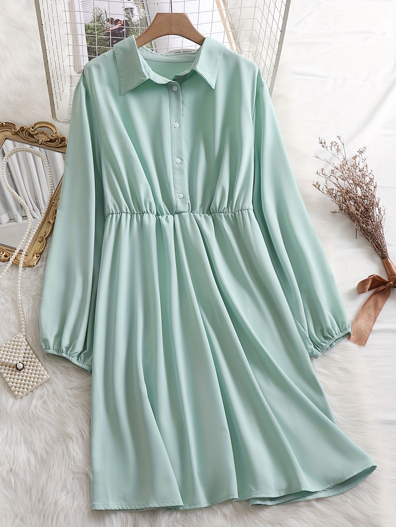  Lantern Sleeve Polo Neck Dress