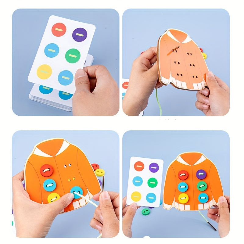 Wooden Button Threading Board Toy Educational Puzzle for Kids