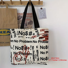 Letter Graffiti Canvas Tote Bag Large Capacity Handbag Casual Shoulder Bag