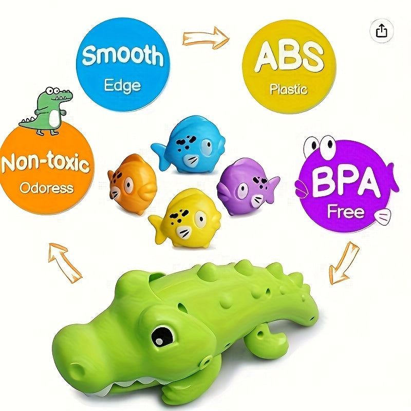 Interactive Crocodile Bath Toy with 4 Mini Fish Fun Bathroom Play Set
