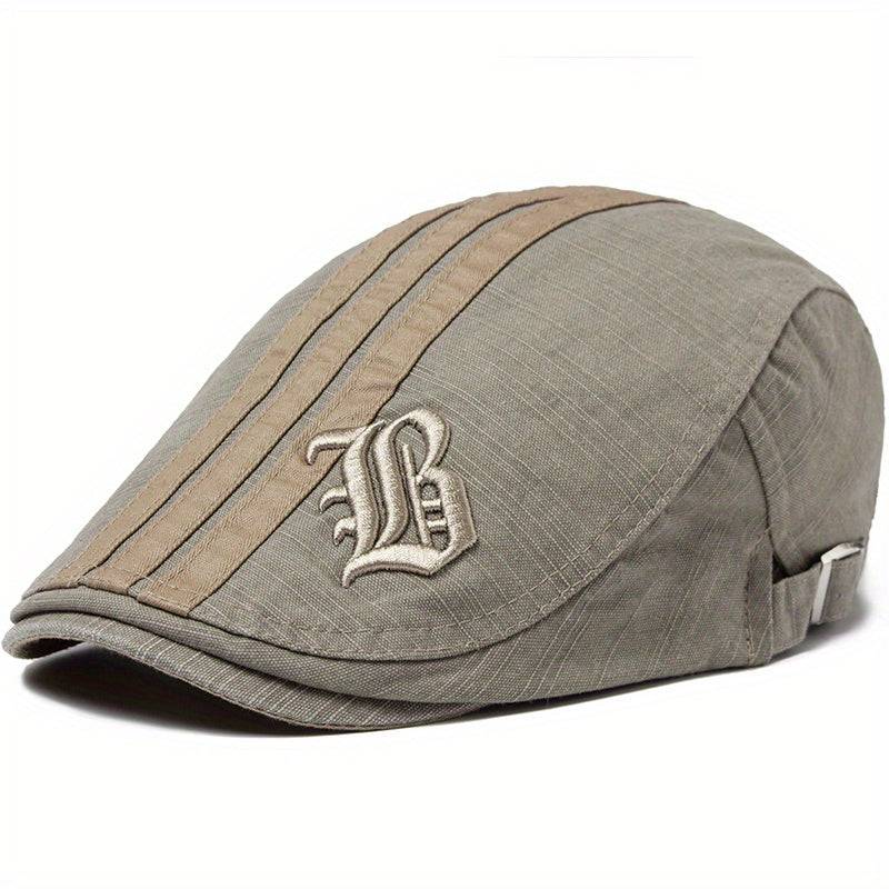Embroidered Visor Beret Men's Adjustable Hat Vintage Casual Style