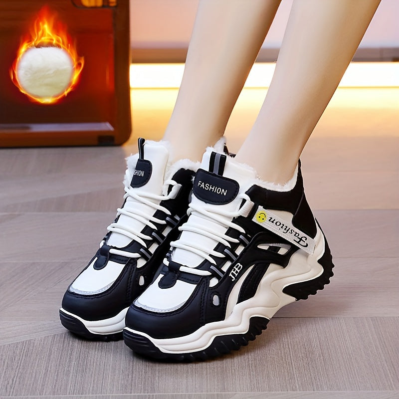 Women's Faux Fur Lined Chunky Sneakers Winter Running Shoes