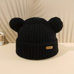 Solid Knit Bear Ears Beanie for Autumn Winter