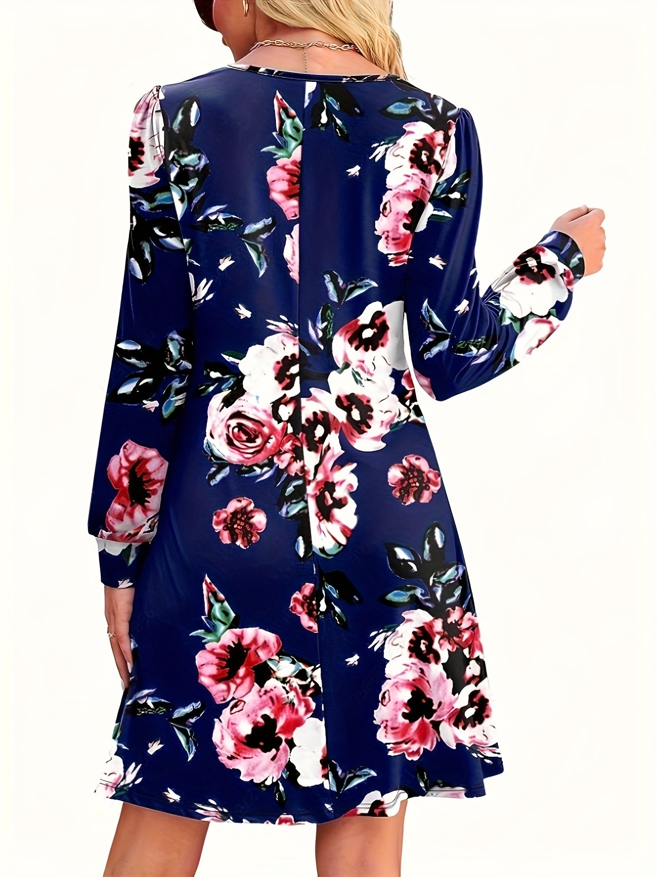 Women's Floral Print Long Sleeve Tee Dress