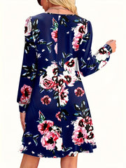  Women's Floral Print Long Sleeve Tee Dress