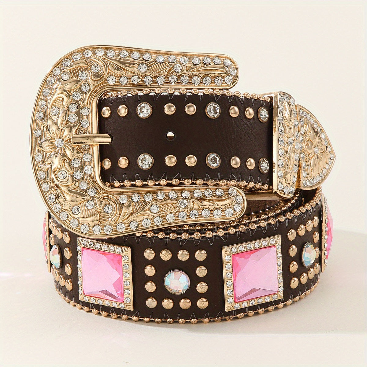 Men's Rhinestone PU Leather Belt for Holiday Party