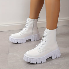 Platform Combat Boots Zipper & Lace Up Short Boots