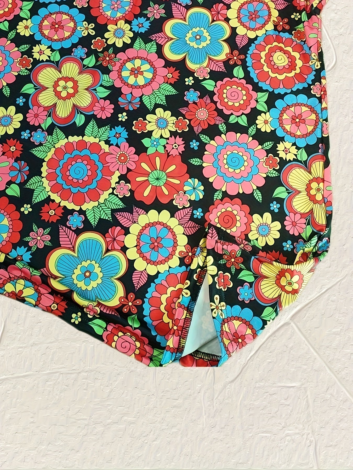 Floral Print Bell Sleeve Plus Size Dress