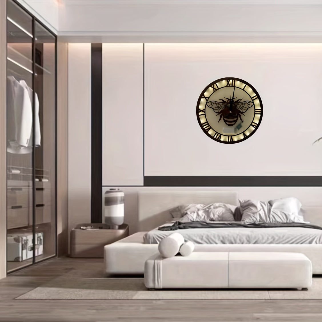 LED Lights Wooden Home Decoration Wall Clock
