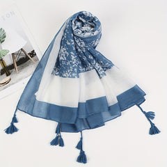 Leaf Print Tassel Scarf Classic Block Shawl Windproof Warm Head Wrap