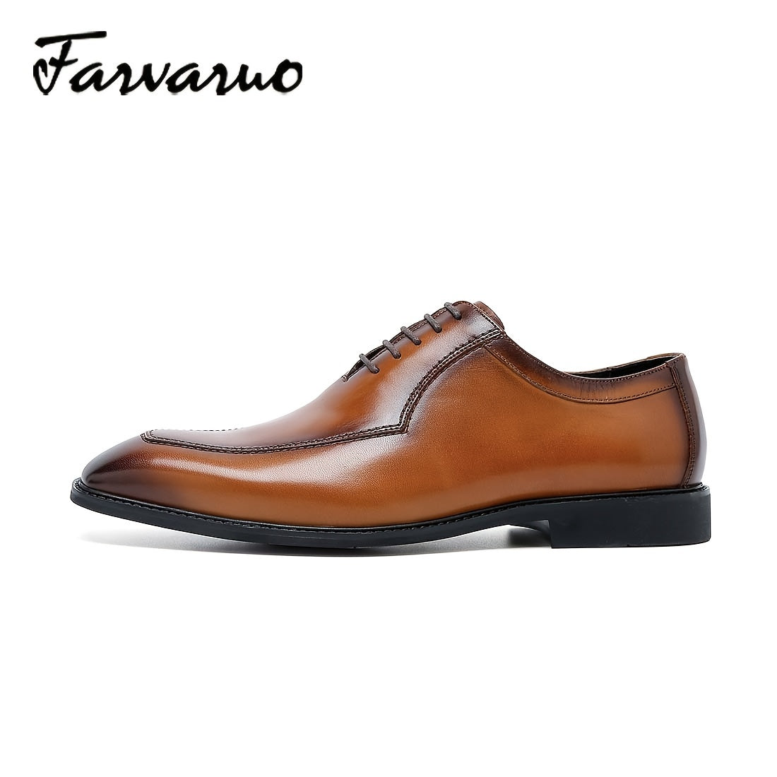 FARWARWO Men's Pointed Toe Leather Oxford Dress Shoes Light Brown