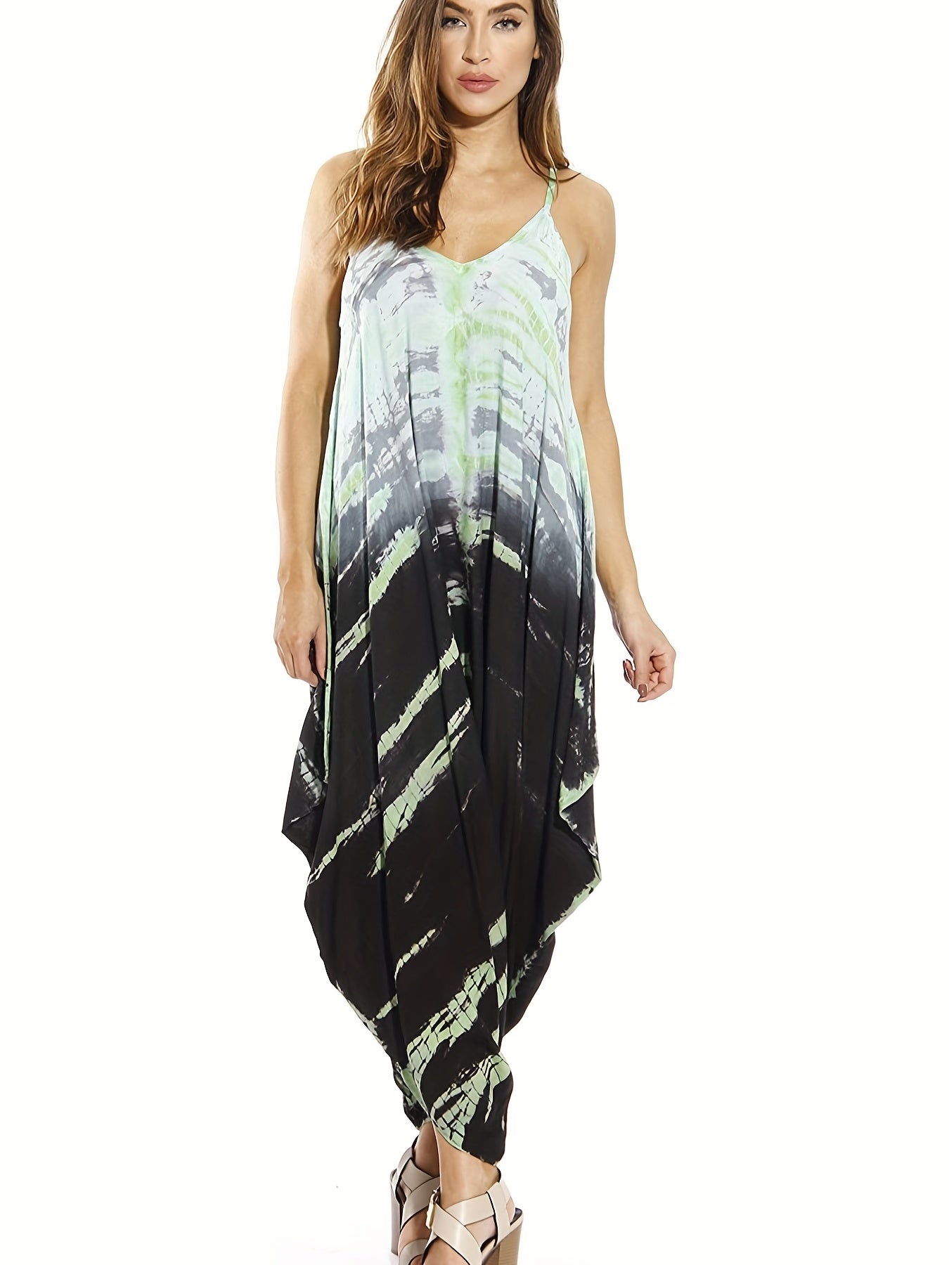  Ombre Tie Dye V Neck Harem Jumpsuit