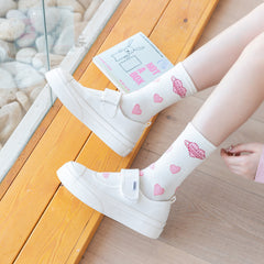 4 Pairs Women's Sweetheart Pattern Mid Tube Socks