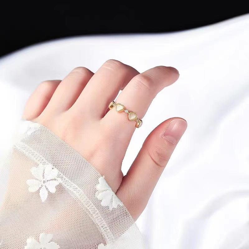 Golden Love Opal Ring Adjustable Ring Heart shaped