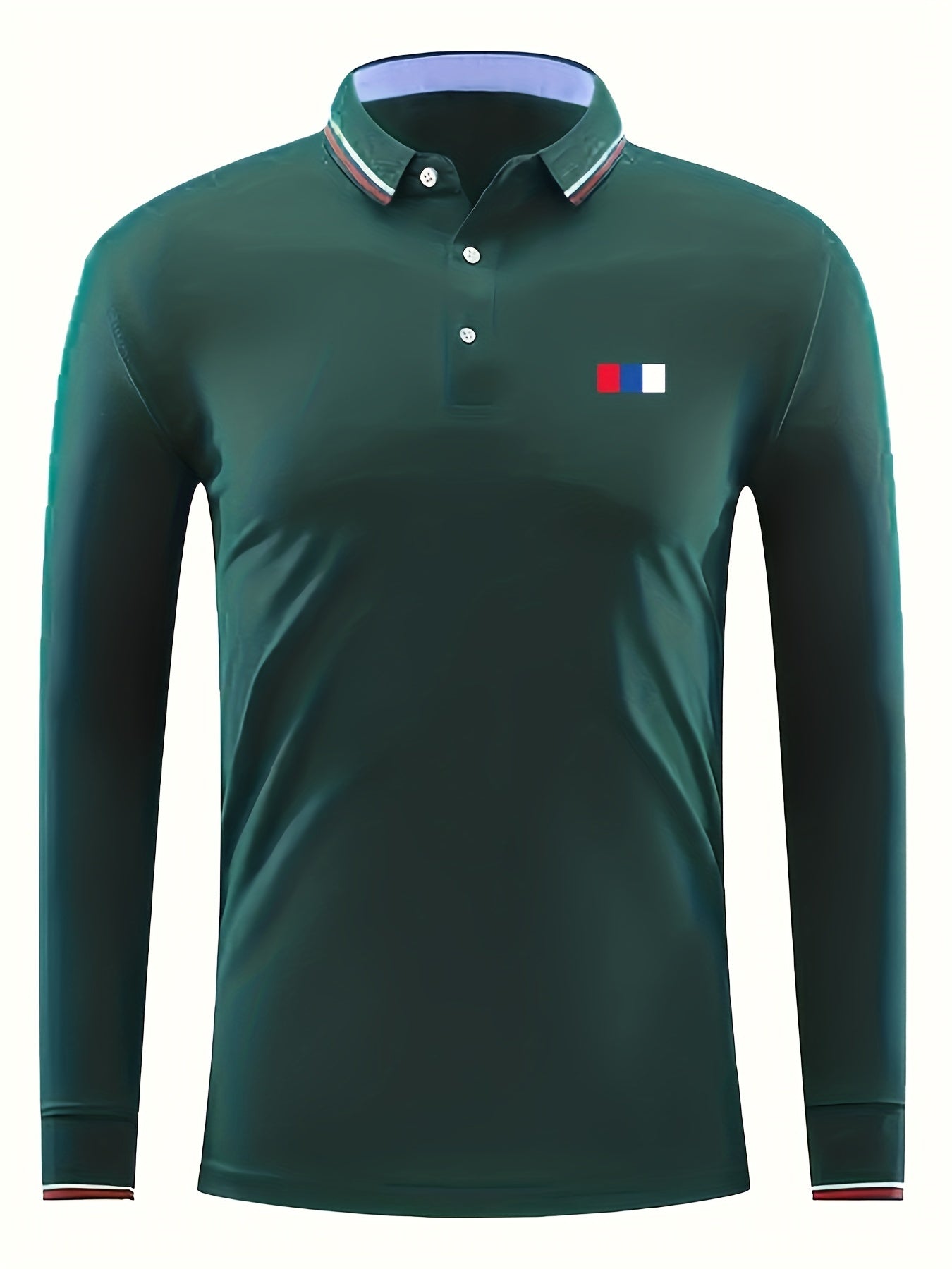 Men's Block Print Polo Shirt Casual Long Sleeve Button Up Shirt