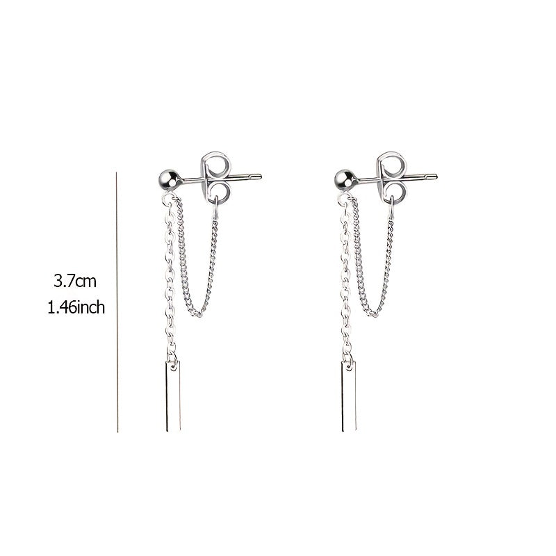 Modern Sterling Silver Bar Threader Earrings