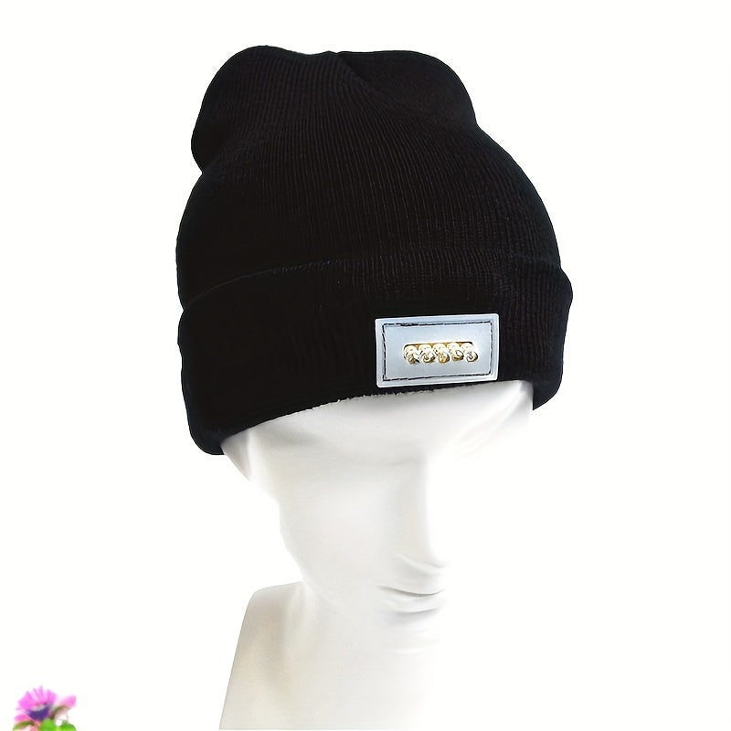 LED Light Beanie Hat Warm Solid Knitted Hat Unisex Outdoor Fishing Hiking