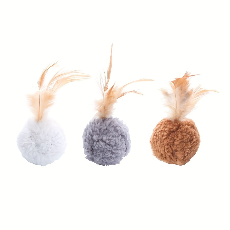 Interactive Cat Teaser Toy Plush Ball with Feathers