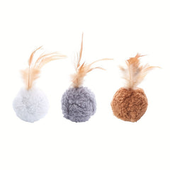 Interactive Cat Teaser Toy Plush Ball with Feathers